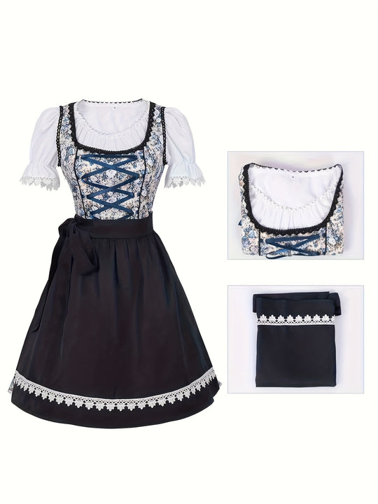 Rosenkorsett | Damen-Dirndlkleid – Florale Festtracht mit Puffärmeln und Spitzendetails