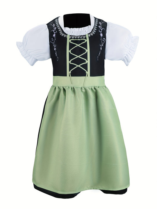 Alpenfee | Mädchen-Dirndlkleid – Bayerischer Maid-Look in Grün und Weiß