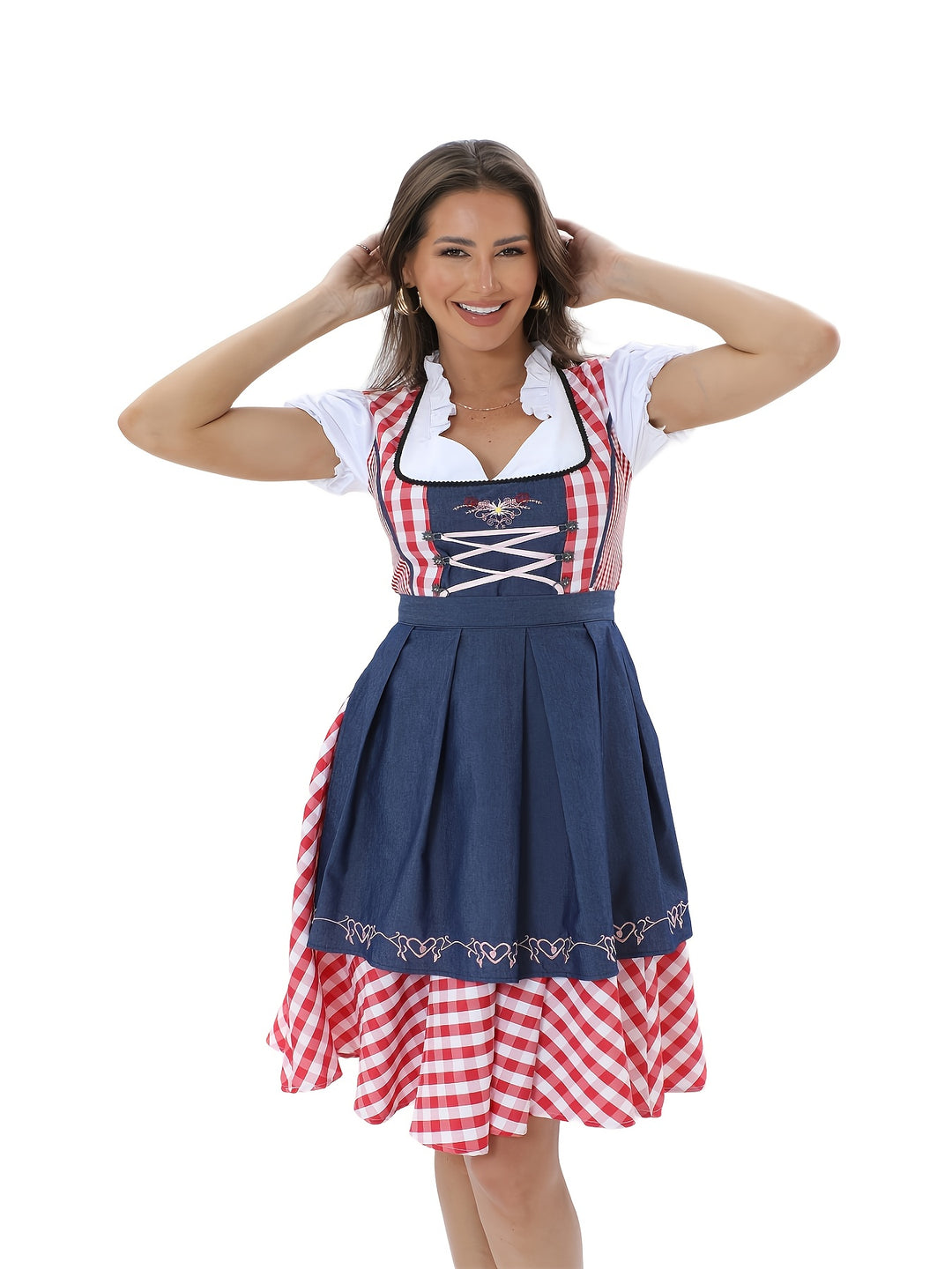 Bergtraum | Damen-Dirndlkleid – Kariertes Festkleid mit V-Ausschnitt