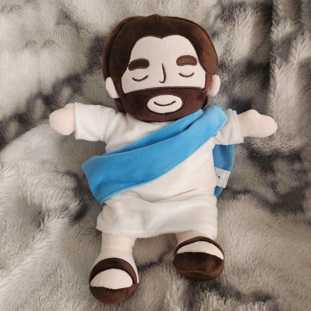 FaithHug | Beruhigendes Jesus-Plüschspielzeug mit Atemfunktion Blau Decorique.de