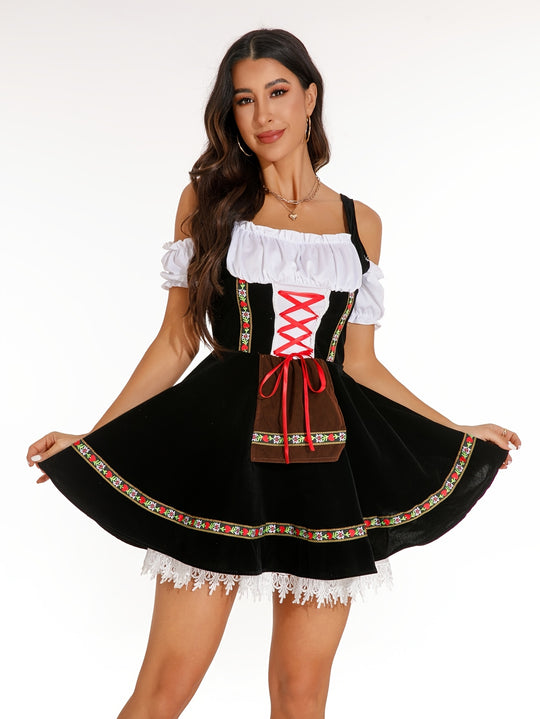 Alpenrose | Damen-Dirndlkleid – Schwarze Festtracht mit Puffärmeln und Korsettschnürung