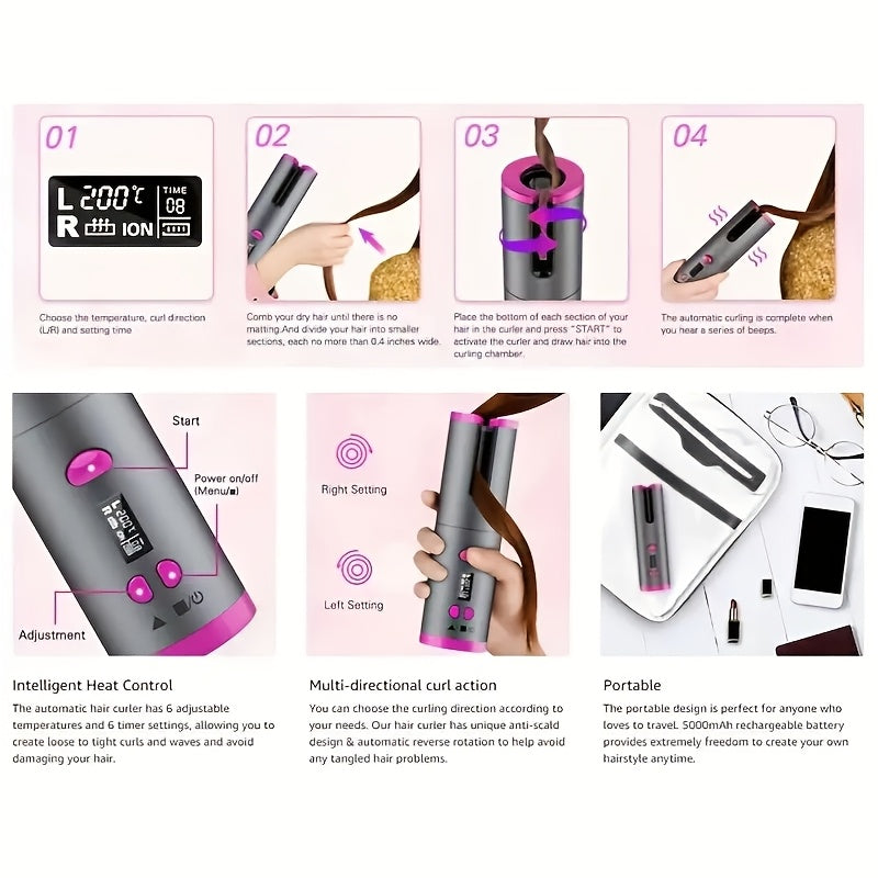 GlamGo | Kabelloser Lockenstab mit Schnellaufheizung & Auto-Off