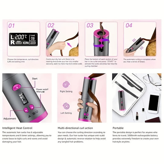 GlamGo | Kabelloser Lockenstab mit Schnellaufheizung & Auto-Off