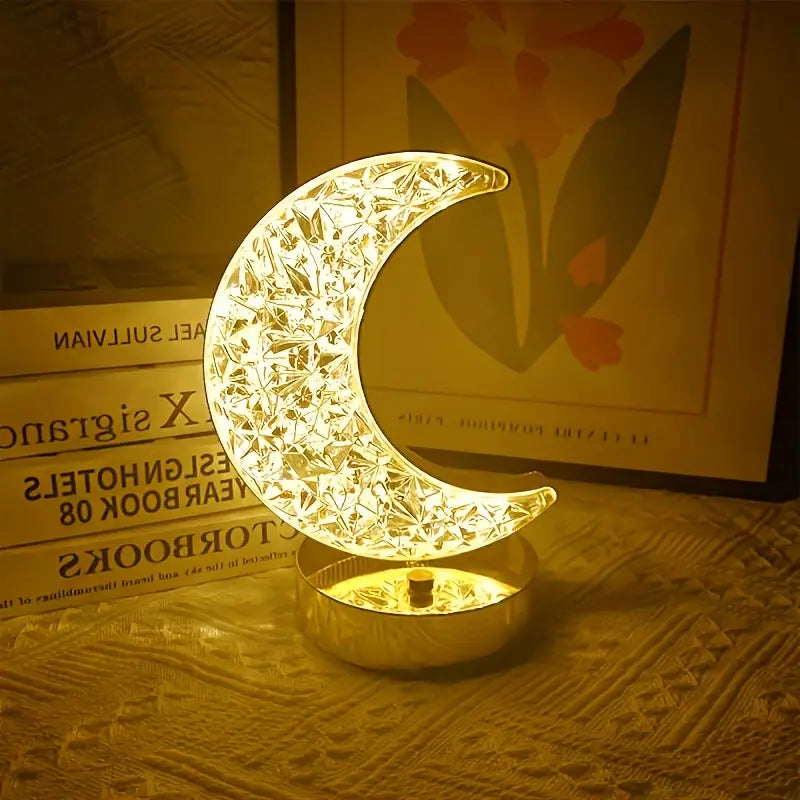 CrystalLume | Elegante und Tragbare Kristall-Mond-Tischlampe