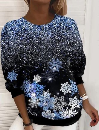 FestiveLetty | Weihnachts-Sweatshirt – Warm & Einfaches Layering Glitzerndes Blau Decorique.de