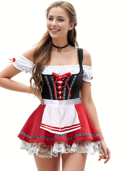 Bergrose | Damen-Dirndlkleid – Schulterfrei mit Korsett und Spitzenapplikationen