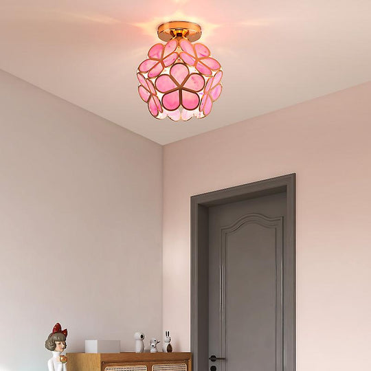 FleurLuxe | Design Blumen Stil Glas Flur Deckenlampe Rosa D20*H25cm Decorique.de