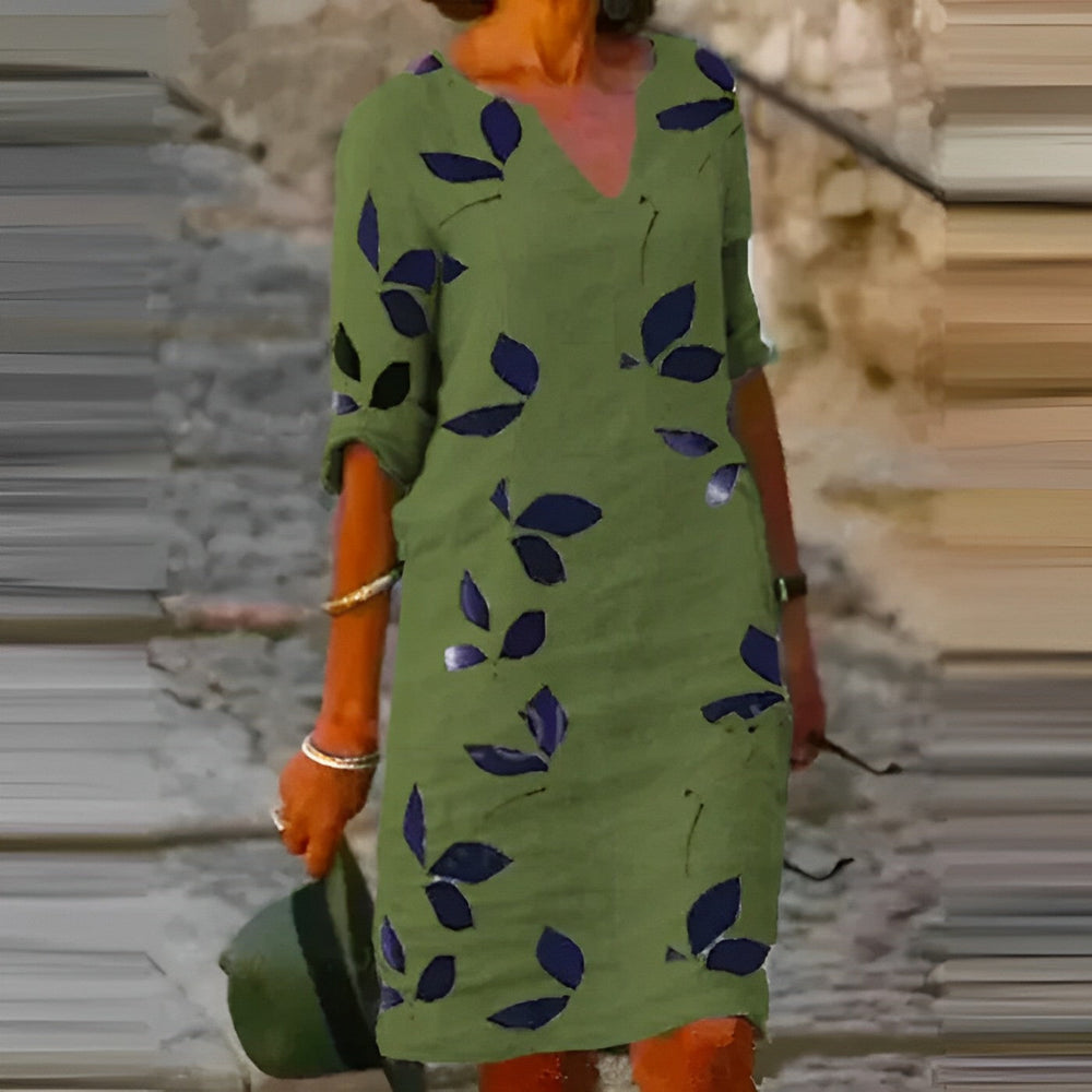 Flora | Sommerkleid Luftig mit Blätterprint Grün Decorique.de