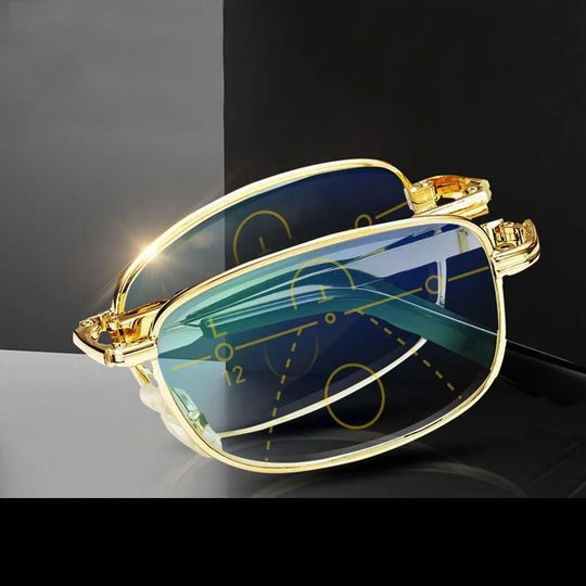 FoldFit | Reisefreundliche Gleitsichtbrille mit Blaulicht Gold Decorique.de