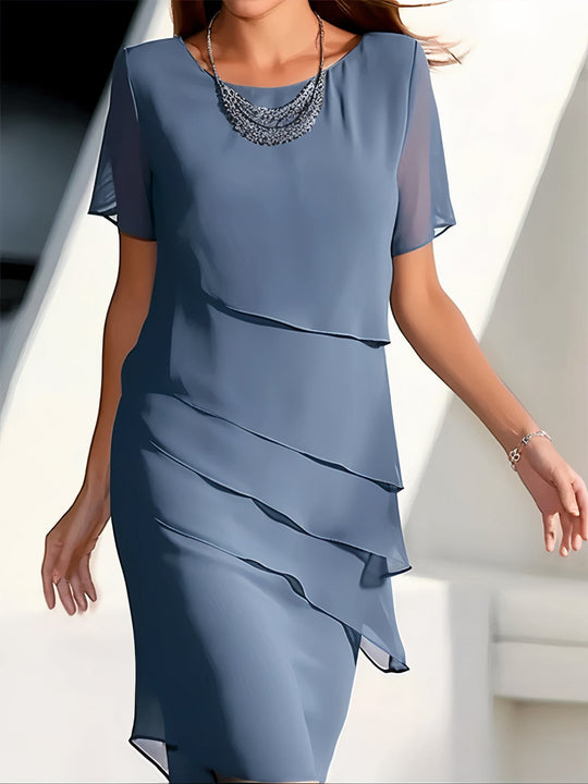 Freida | Damen Elegante Schlankmachendekleid | Midi Blau Decorique.de
