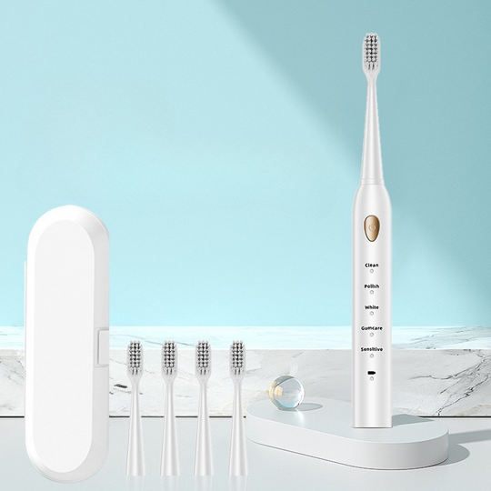 FreshPulse | Wiederaufladbare Zahnbürste mit Bürstenköpfen B-1 White with 4 brush heads + travel case Decorique.de