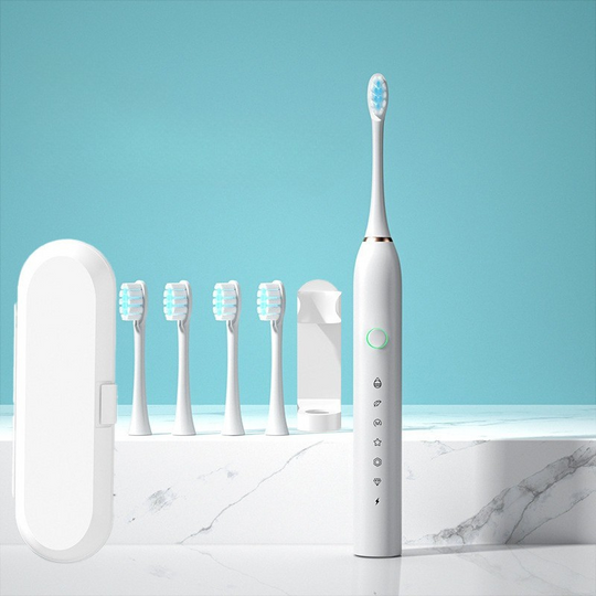 FreshPulse | Wiederaufladbare Zahnbürste mit Bürstenköpfen X2 white with 4 brush heads [new model] + travel box + stand Decorique.de