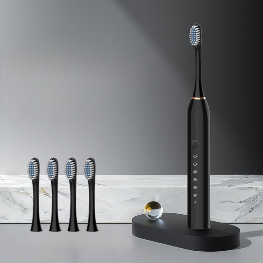 FreshPulse | Wiederaufladbare Zahnbürste mit Bürstenköpfen X3 black with 4 brush heads Decorique.de