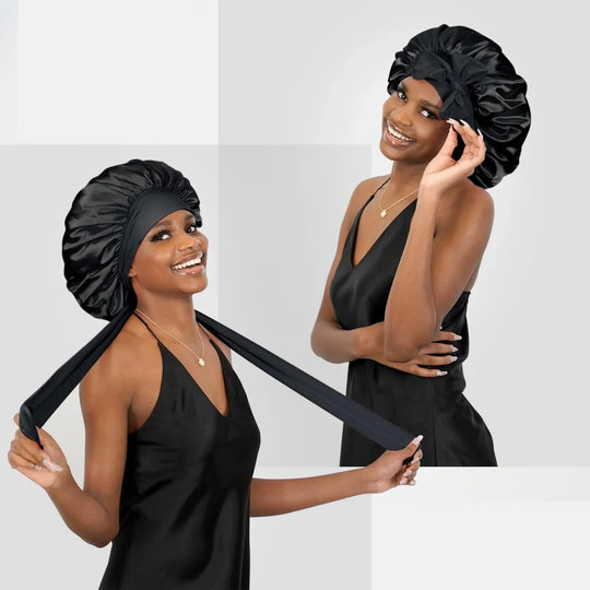 FrizzFree | Seiden-Satin-Bonnet – Erwachen Sie mit perfektem Haar Schwarz Decorique.de