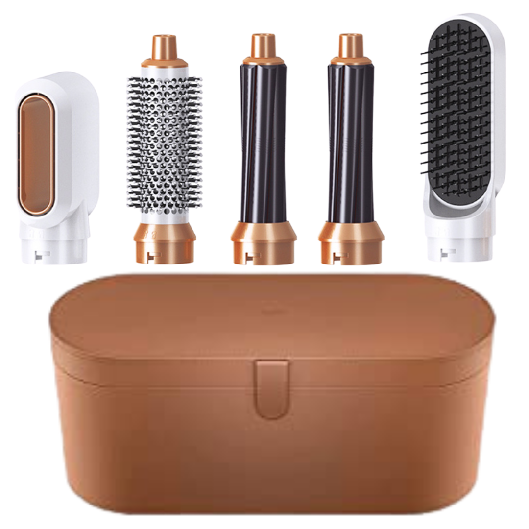 GlamAir | 5-in-1 Haarstyler – Schonend Trocknen & Formen Gold + Kunstlederbezug (in Gold) Decorique.de