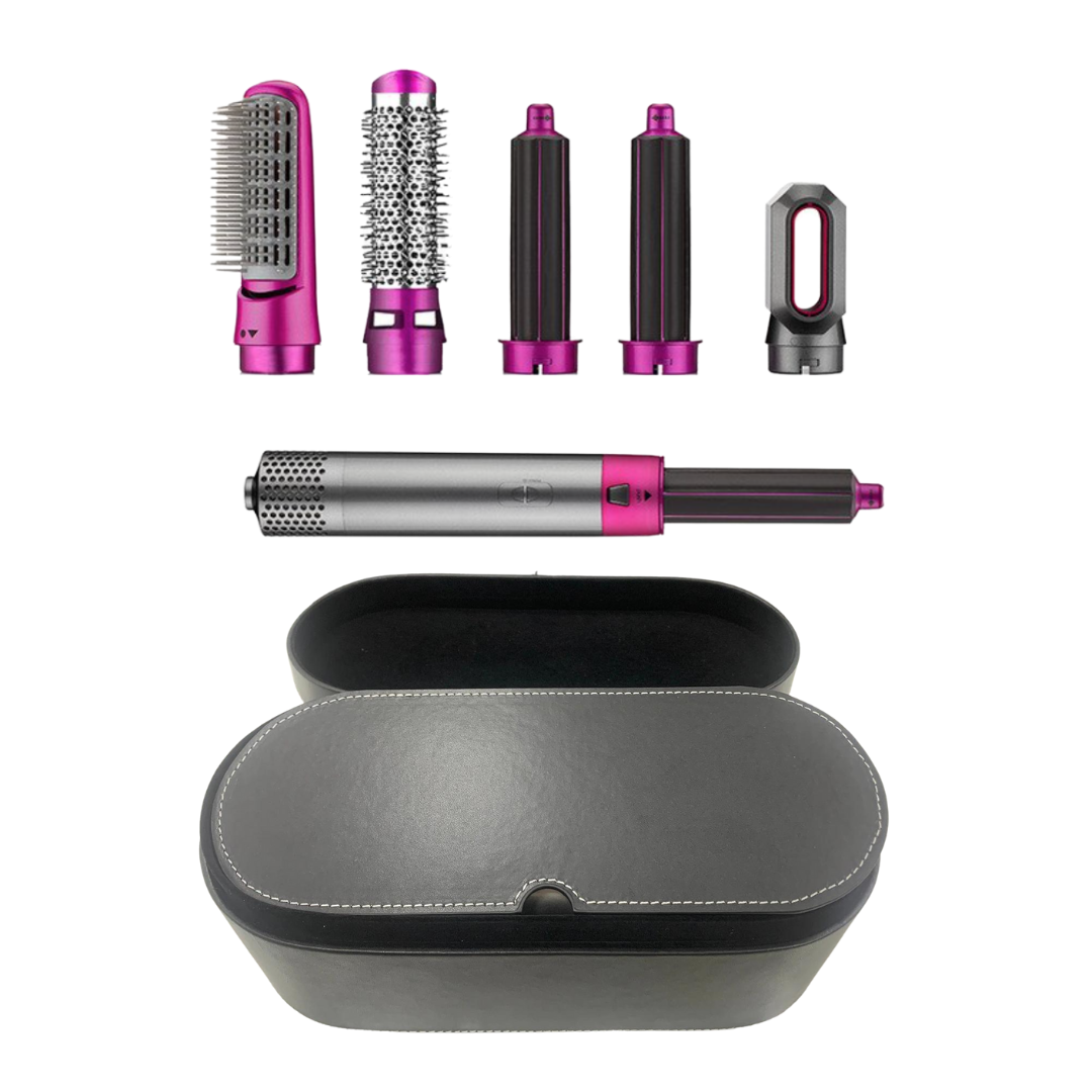 GlamAir | 5-in-1 Haarstyler – Schonend Trocknen & Formen Rosa+ Kunstlederbezug (dunkel) Decorique.de