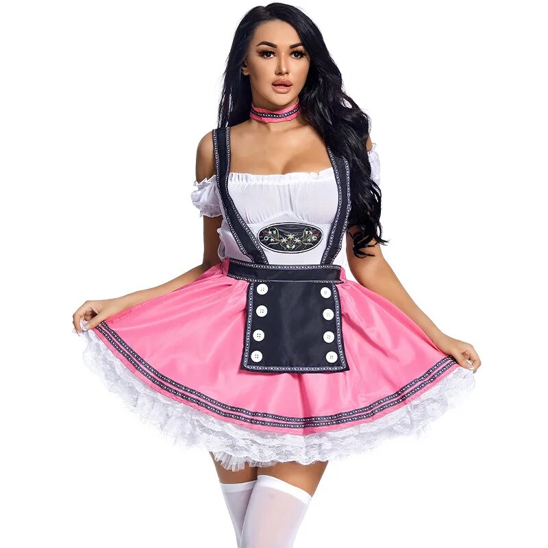GlamDirndl | Charmantes Rosa Oktoberfest-Kostüm mit Spitzenbesatz Decorique.de