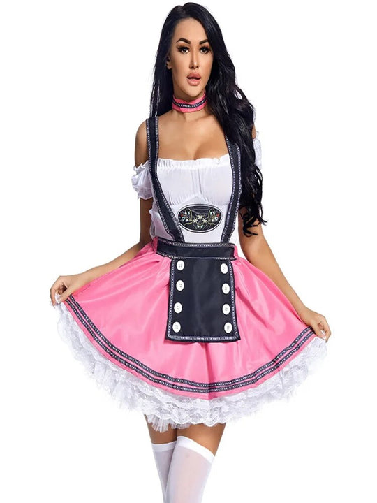 GlamDirndl | Charmantes Rosa Oktoberfest-Kostüm mit Spitzenbesatz Decorique.de
