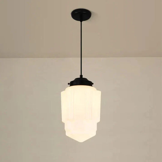 GlowCera | Vintage Weiß Milchglas Geometrische Jar Pendelleuchte