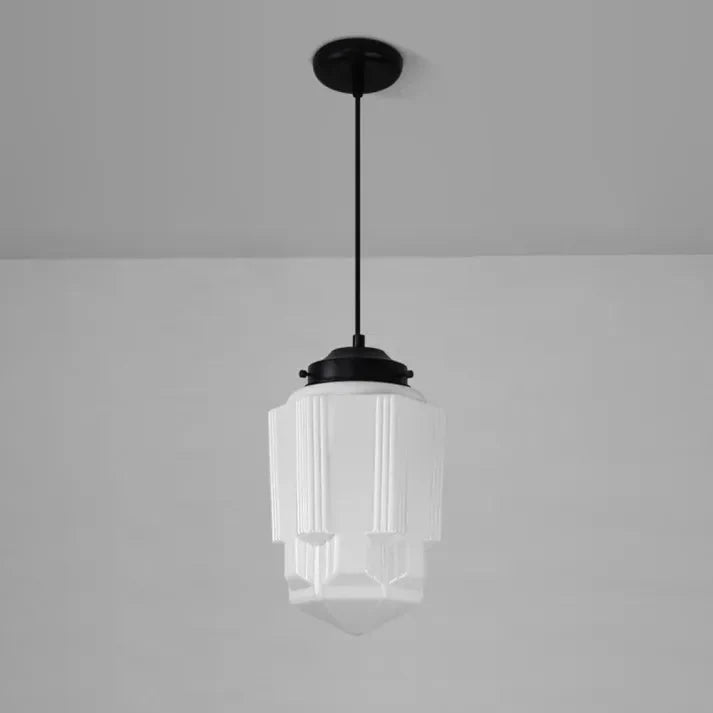 GlowCera | Vintage Weiß Milchglas Geometrische Jar Pendelleuchte