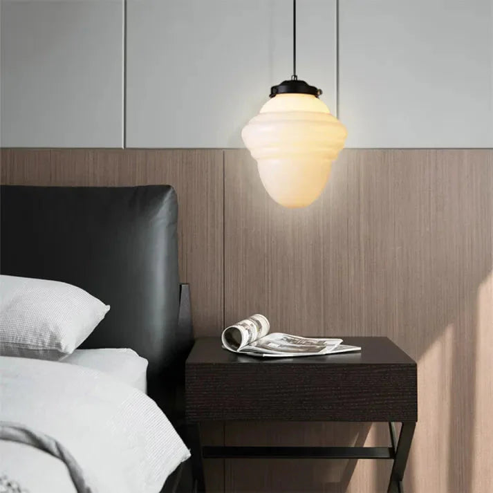 GlowCera | Vintage Weiß Milchglas Geometrische Jar Pendelleuchte