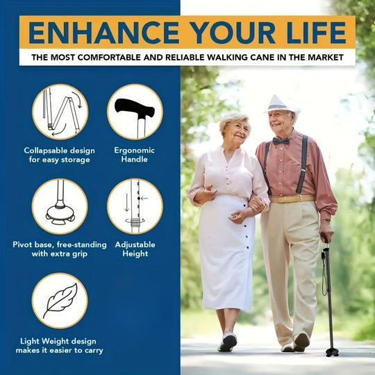 GlideGrip | 4-Fuß Gehstock – Faltbar, Stabil & Sicher im Alltag Decorique.de