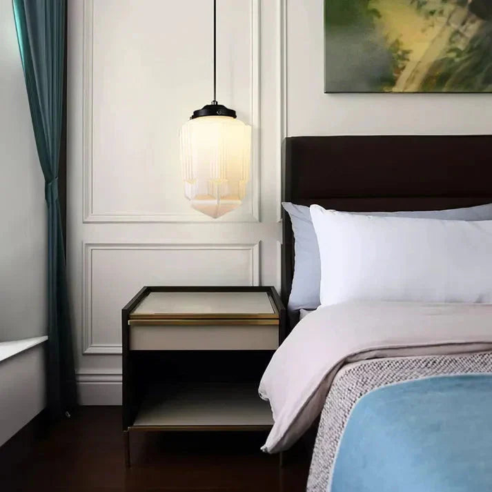 GlowCera | Vintage Weiß Milchglas Geometrische Jar Pendelleuchte Decorique.de