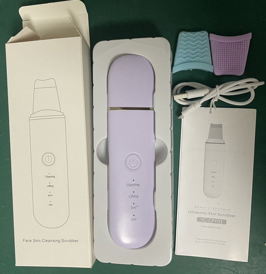 GlowScrub | Tiefenreinigung & Lifting Ultraschall-Gesichtstool Lila + gebogener Bürstenkopf 2 Blau-Lila Decorique.de