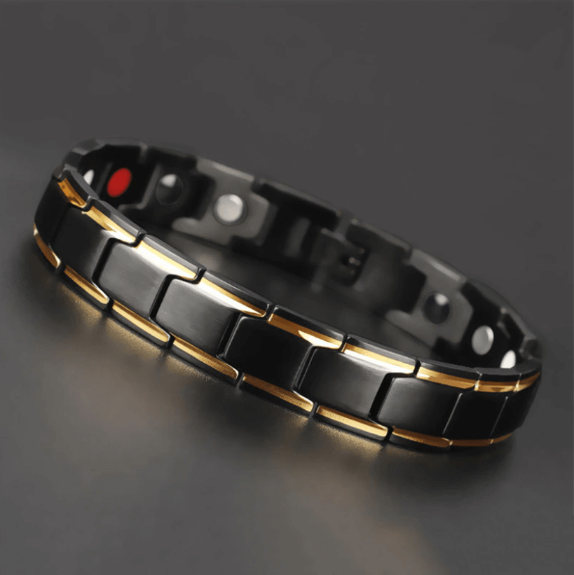 HealthMag Band | Magnetisches Gesundheitsarmband für Wohlbefinden Schwarz-Gold Decorique.de