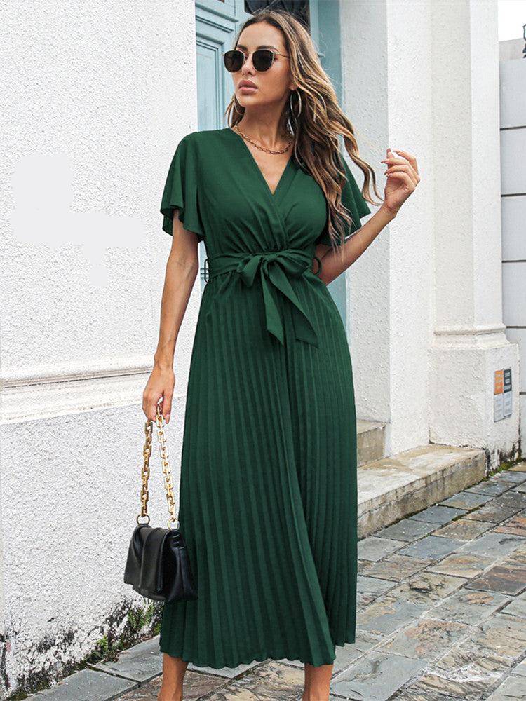 Helena | Damen Elegante Luftigekleid | Maxi Grün Decorique.de