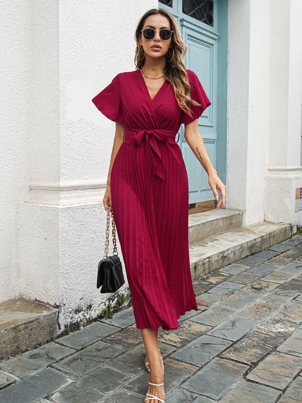 Helena | Damen Elegante Luftigekleid | Maxi Rot Decorique.de