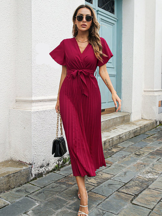 Helena | Damen Elegante Luftigekleid | Maxi Rot Decorique.de