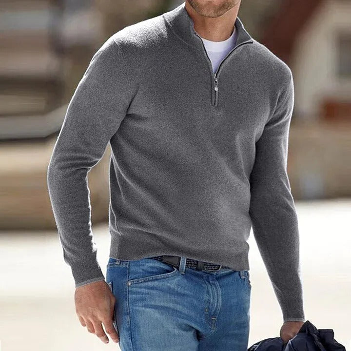 RefinedZip | Herren Kaschmir Reißverschluss Basic Pullover