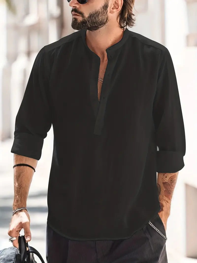 James | Luftiges Leinenhemd | Herren Schwarz Decorique.de