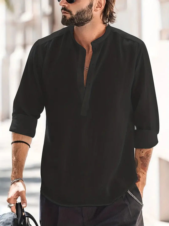 James | Luftiges Leinenhemd | Herren Schwarz Decorique.de