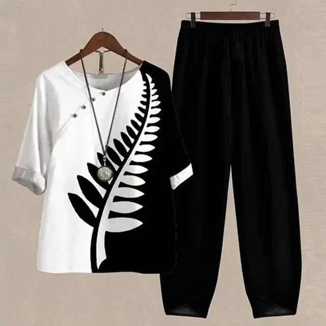 Klara | Elegantes Blusen- und Hosenset | Damen Schwarz Decorique.de