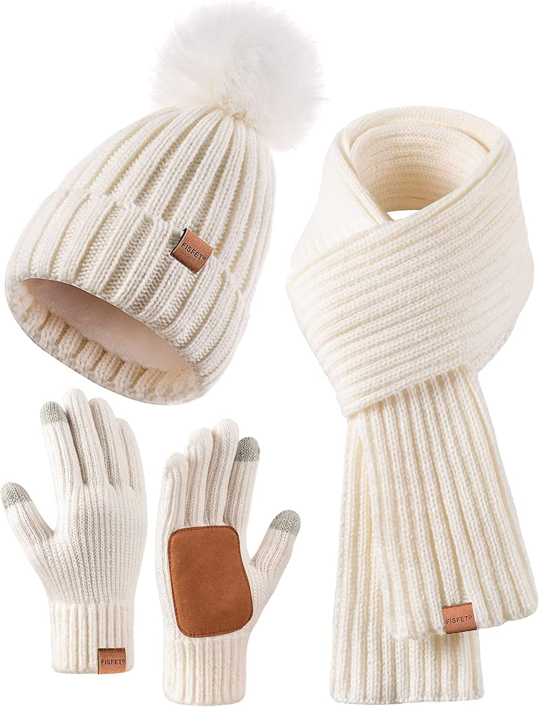 KnitStyle | Winter-Set – Mütze, langer Schal & Touchscreen-Handschuhe Weiß Decorique.de