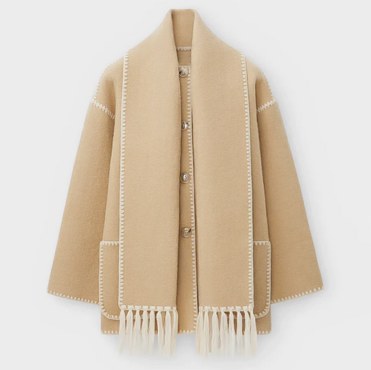 Lauren | Mélange Wollschal Jacke Khaki Decorique.de