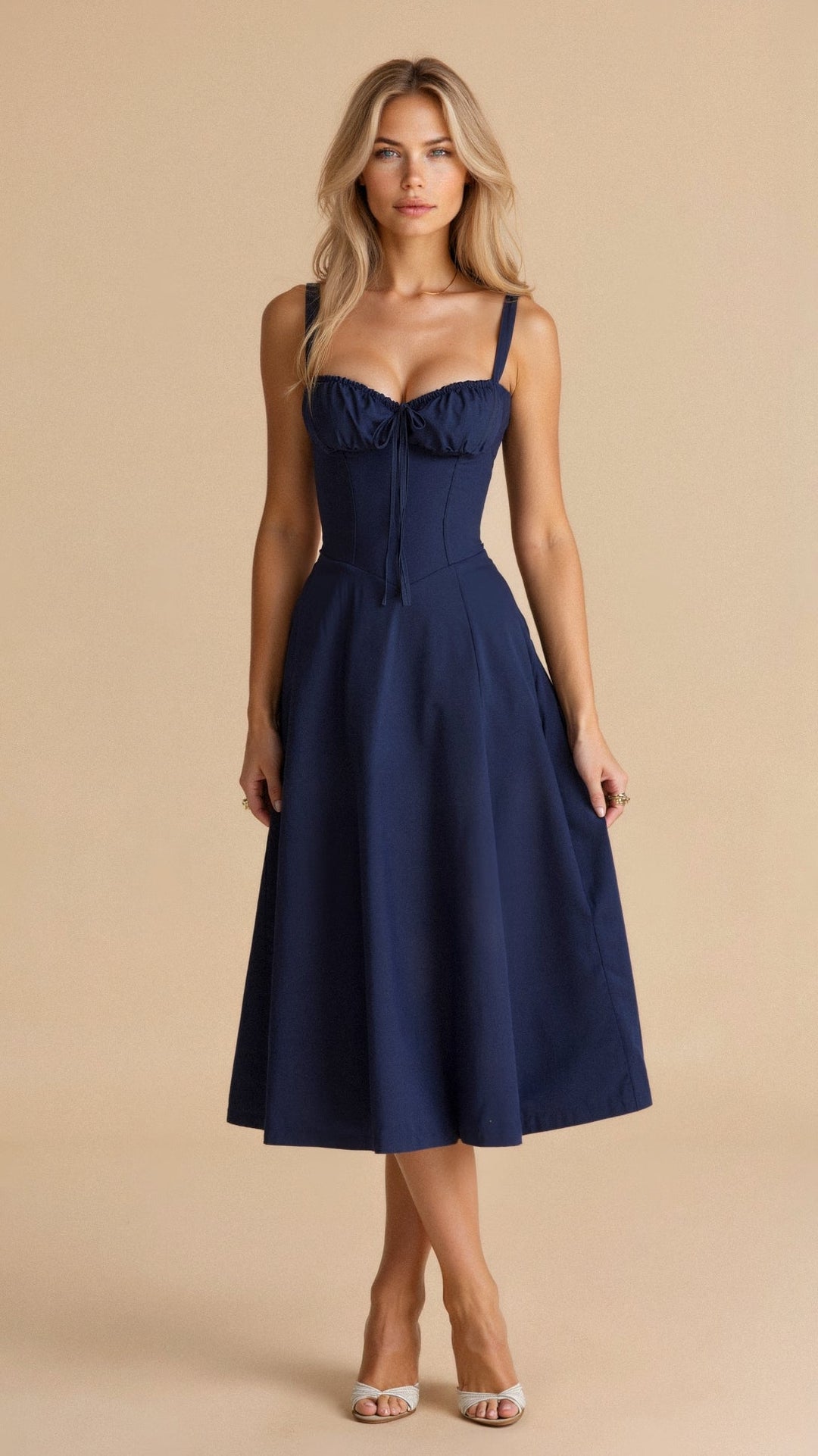 Leona | Elegantes Midikleid mit Figurbetonter Korsettform | Damen Marineblau Decorique.de