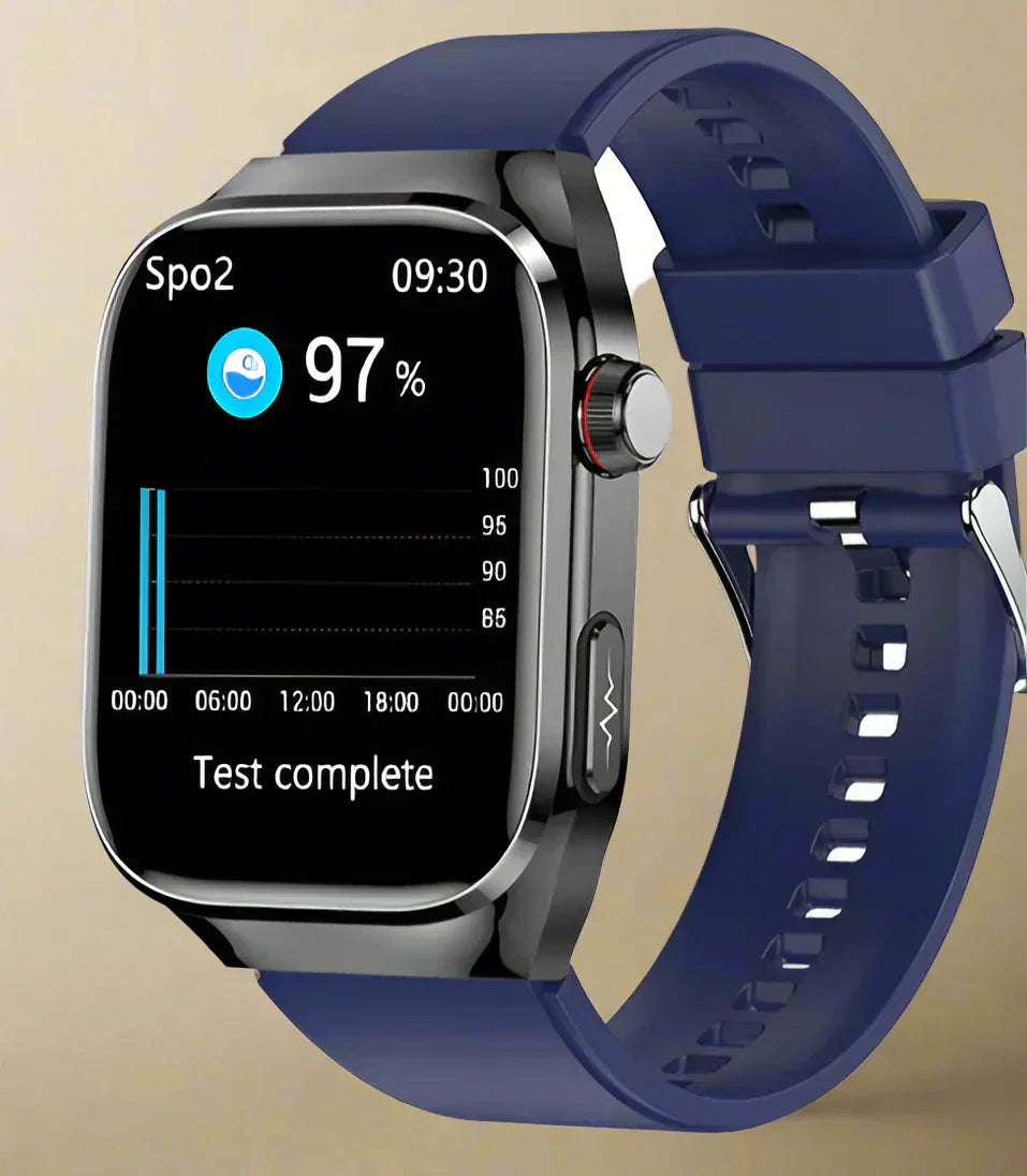 LifeTrack | Smartwatch – EKG-Analyse, Blutzucker & Wasserdicht Blaues Leder Decorique.de