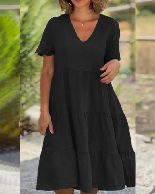 Lilly | Damen Elegante Chiffonkleid | Midi Schwarz Decorique.de