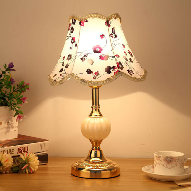 LumiFleur | Nordische Vintage Blumen Glas Stoff 1-Licht Tischlampe 230V 5 Decorique.de