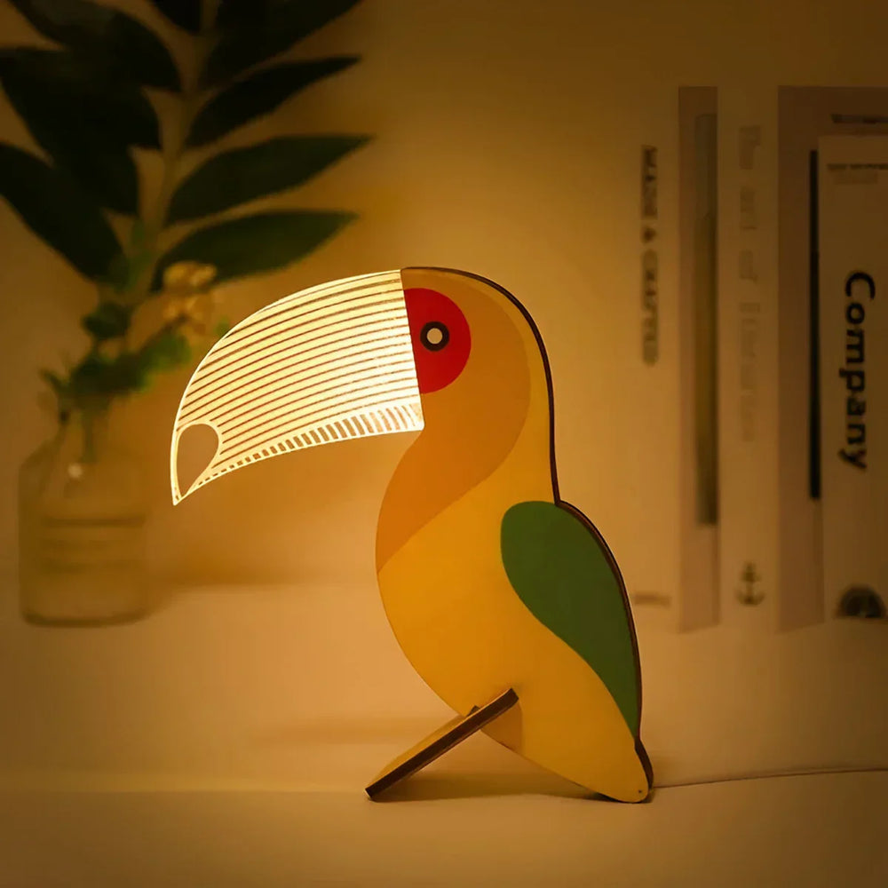 LumiZoo | Kinderlampe – Holz & Acryl Tier Nachtlicht mit USB Tukan Decorique.de