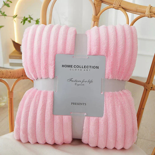 LunaWeave | Breite Gestreifte Flanell-Fleece-Decke – Weich & Warm Rosa Decorique.de