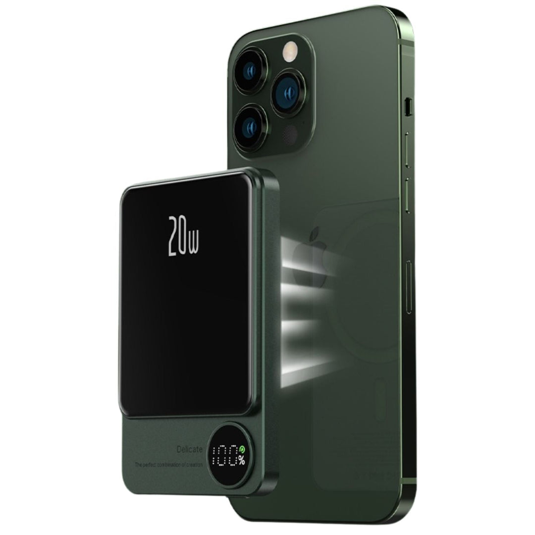 MagBoost | Kompakte Powerbank – Drahtloses & Kabelgebundenes Schnellladen Grün 10000 mAh Decorique.de