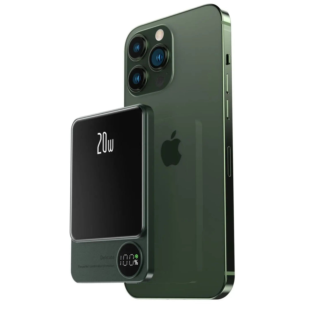 MagBoost | Kompakte Powerbank – Drahtloses & Kabelgebundenes Schnellladen Grün 5000 mAh Decorique.de