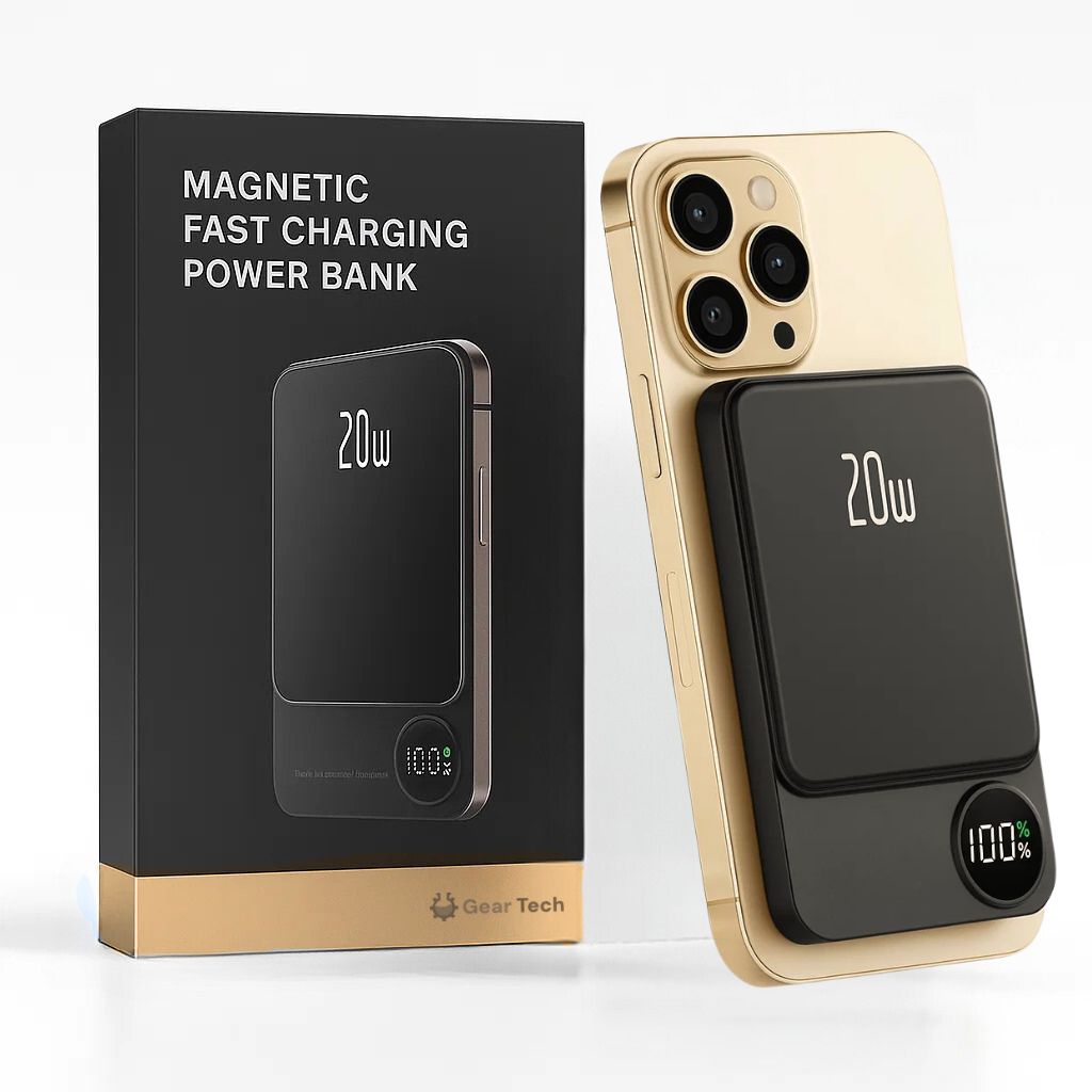 MagBoost | Kompakte Powerbank – Drahtloses & Kabelgebundenes Schnellladen Schwarz Decorique.de