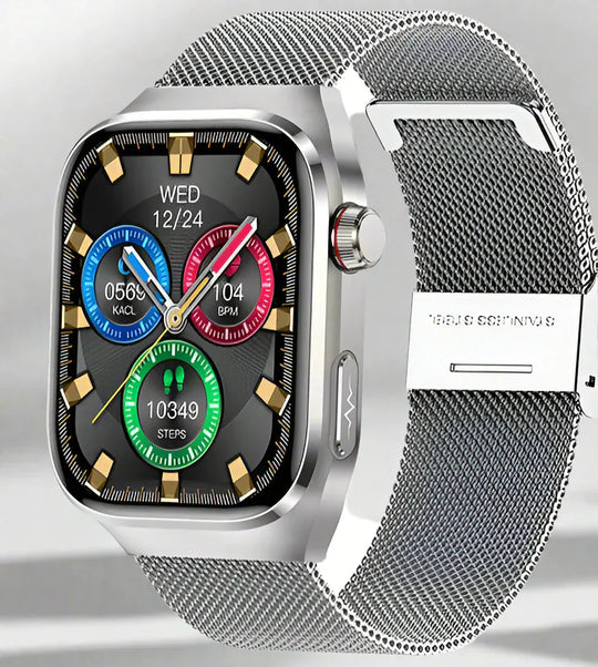 MaxwellCare | 24h EKG & Blutzucker am Handgelenk Silbernes Maschenband 2A Decorique.de