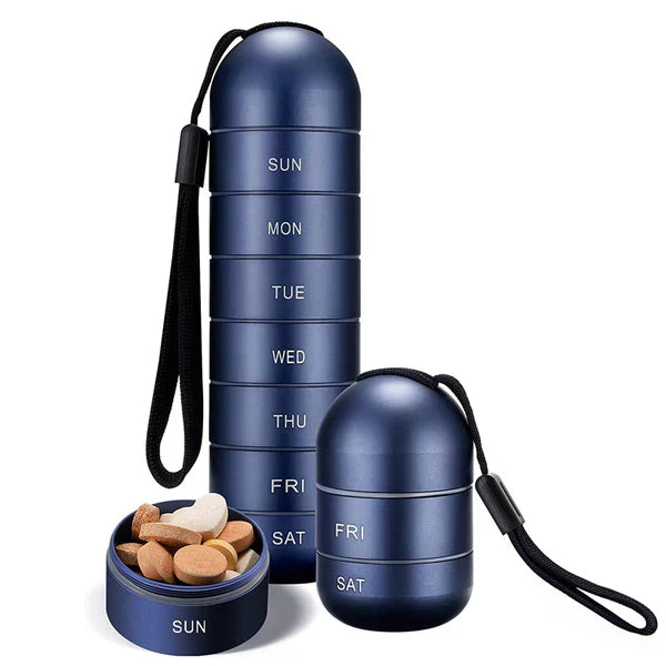 MediCase | Kompakter 7-Tage-Pillenorganizer aus Aluminium Blau Decorique.de