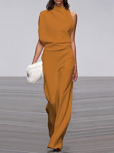 Melora | Eleganter Ärmelloser Jumpsuit mit Weitem Bein | Damenmode Gelb Decorique.de